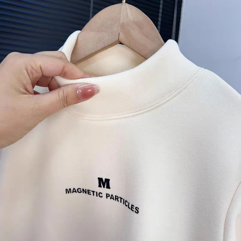 儿童加绒打底衫秋冬款男童女童保暖加厚上衣半高领内搭大童打底衣