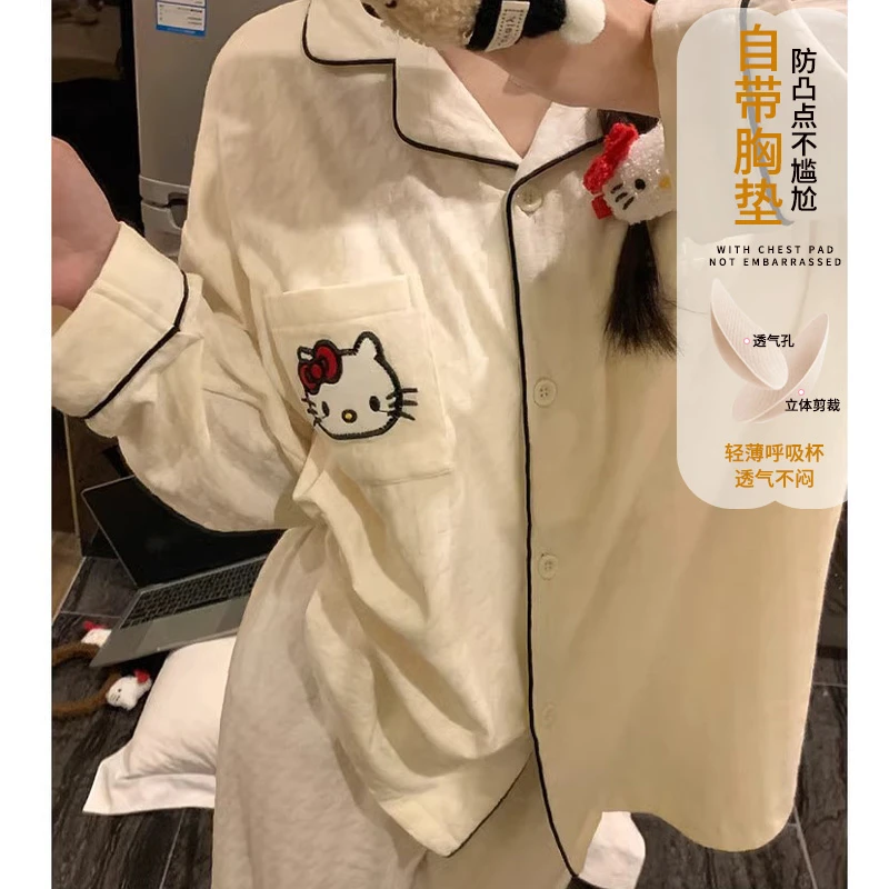 带胸垫睡衣女款纯棉春秋季可爱KT猫2025新款可外穿家居服套装冬
