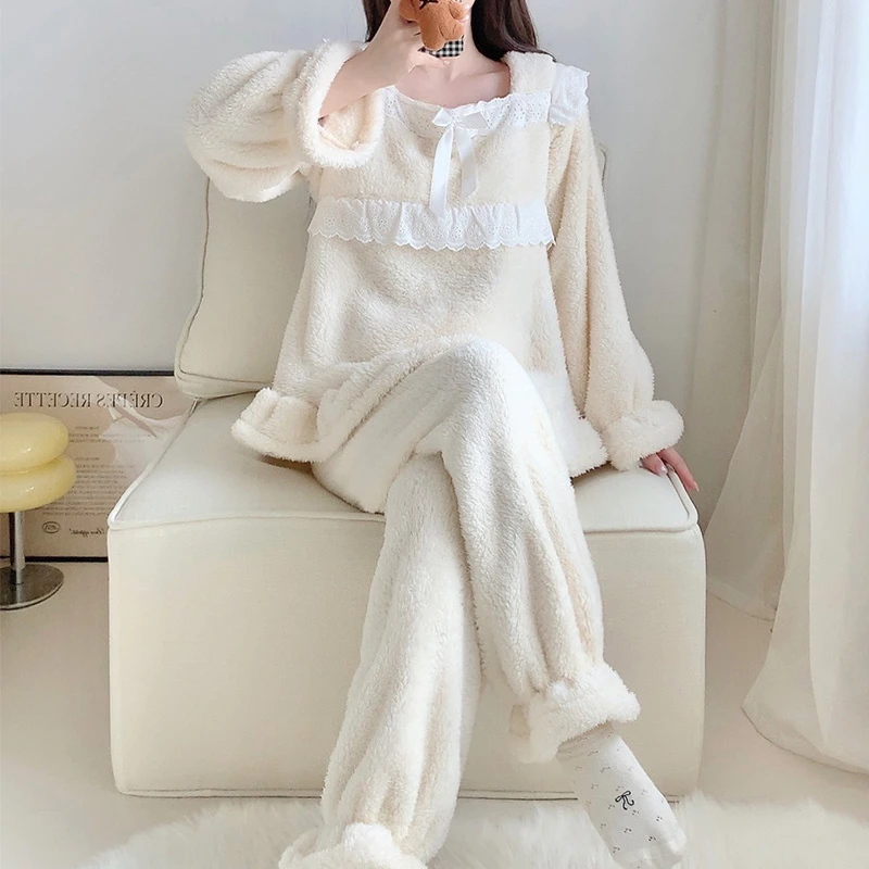 公主风珊瑚绒睡衣女2025秋冬新款加厚保暖法兰绒家居服套装可外穿