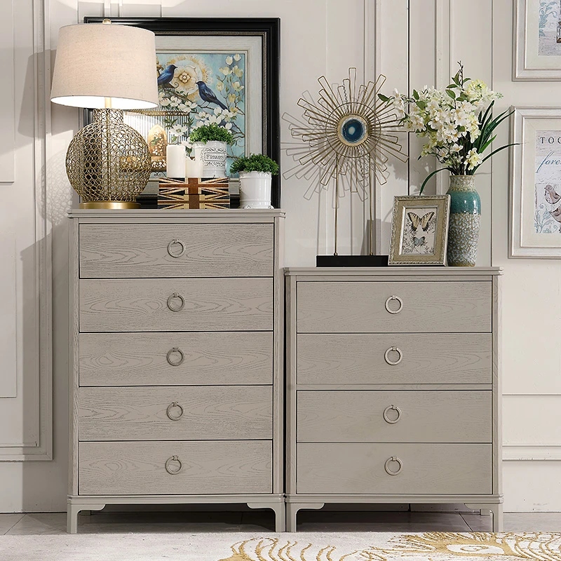 惠家名匠美式轻奢浅灰色红橡木全实木斗柜五斗柜抽屉式收纳柜斗橱