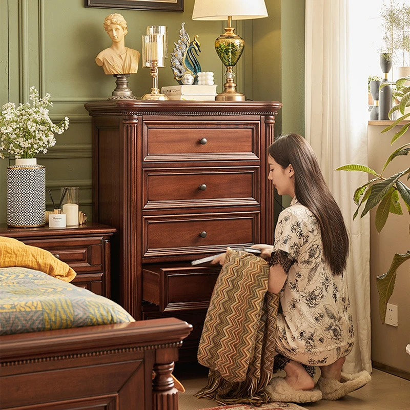 美式新古典金丝柚木全实木六斗柜卧室家具五斗柜高斗柜四斗柜
