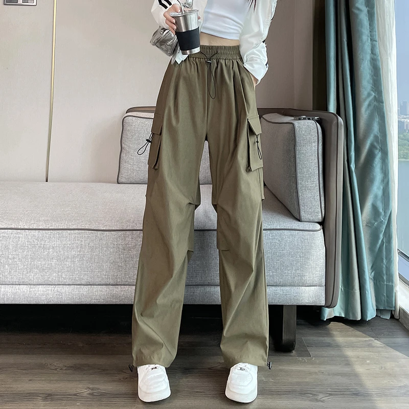 美式vibe风冲锋工装裤女阔腿爆款休闲垂感薄款直筒美式运动长裤