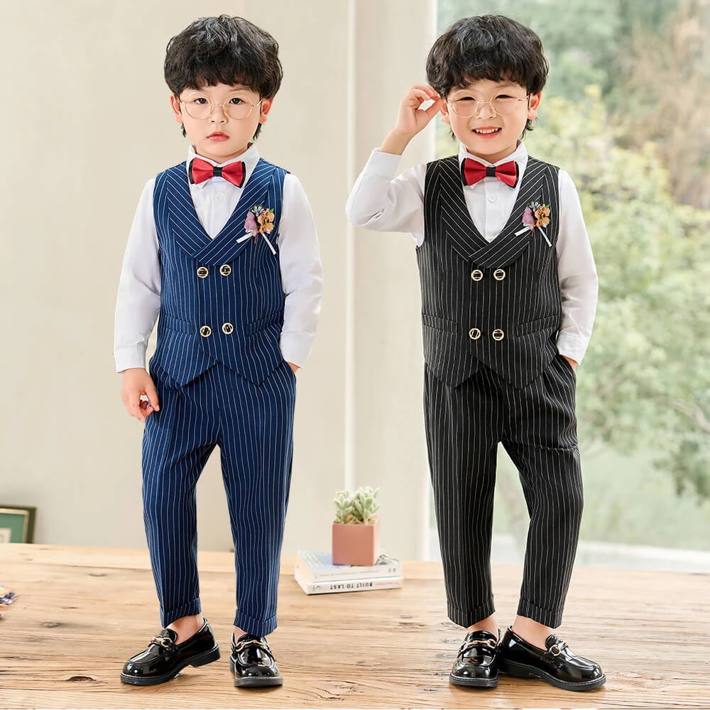 儿童马甲礼服套装春夏男童表演演出服中小童英伦西装宝宝周岁生日