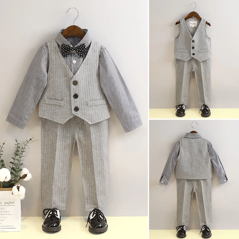 儿童马甲套装春款花童婚礼服宝宝生日周岁礼服男童英伦绅士演出服