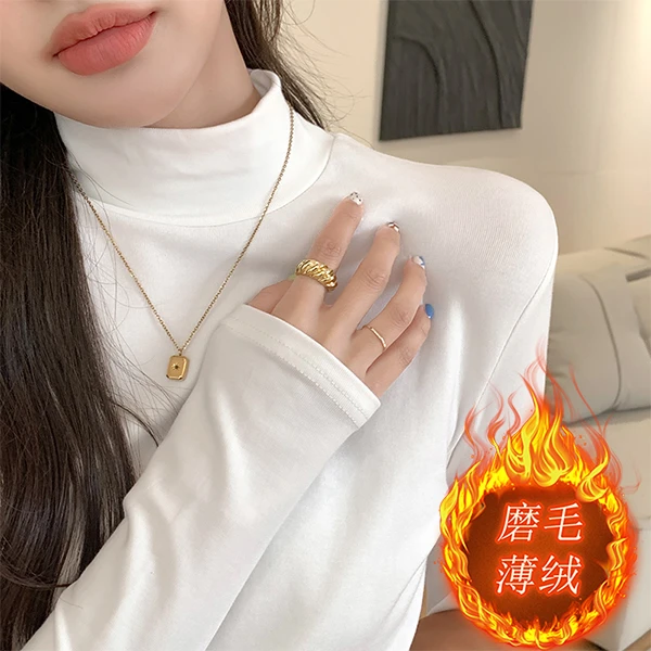 女装秋冬装保暖休闲外穿打底衫女内搭半高领加绒显瘦长袖女款上衣
