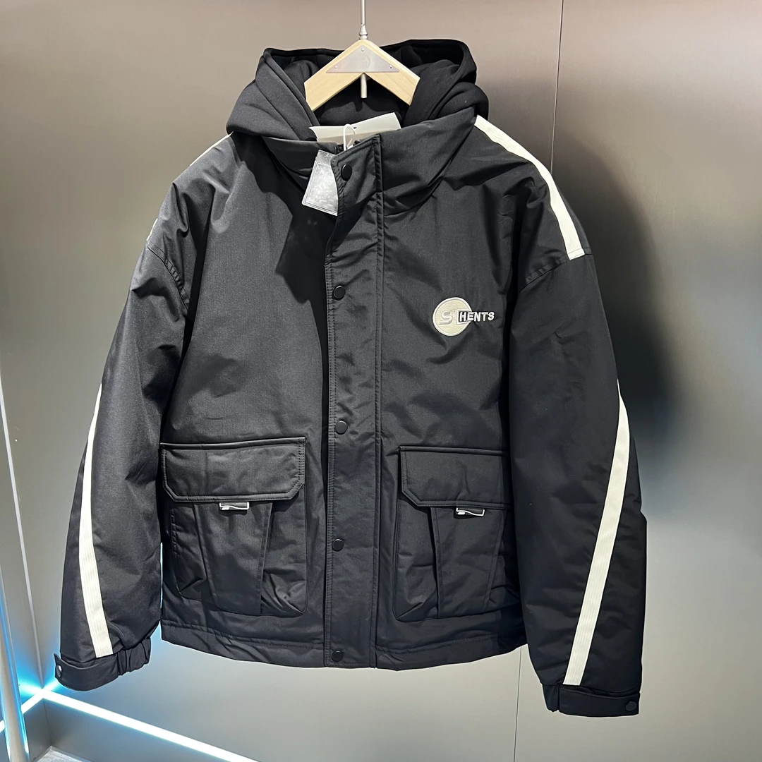 2358加厚羽绒服连帽情侣款外套时尚短款男款保暖带帽潮流百搭休闲