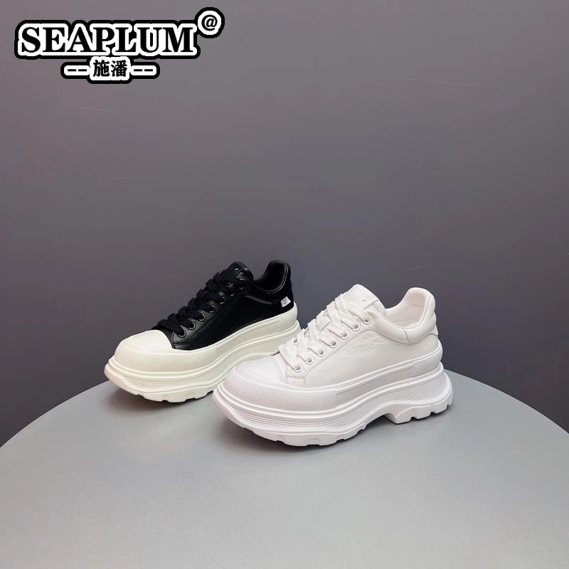 SEAPLUM欧洲站女2025时尚新款百搭系带松糕厚底增高小白鞋休闲运