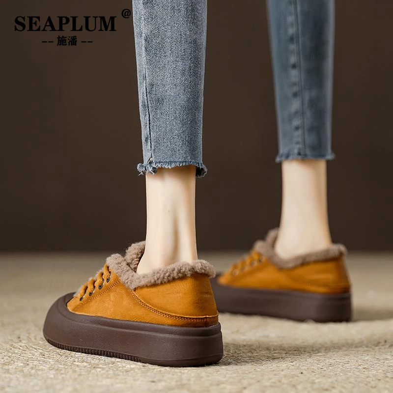 牛皮复古雪地棉鞋女羊羔毛加绒大头面包鞋2025冬季新款外穿毛毛鞋
