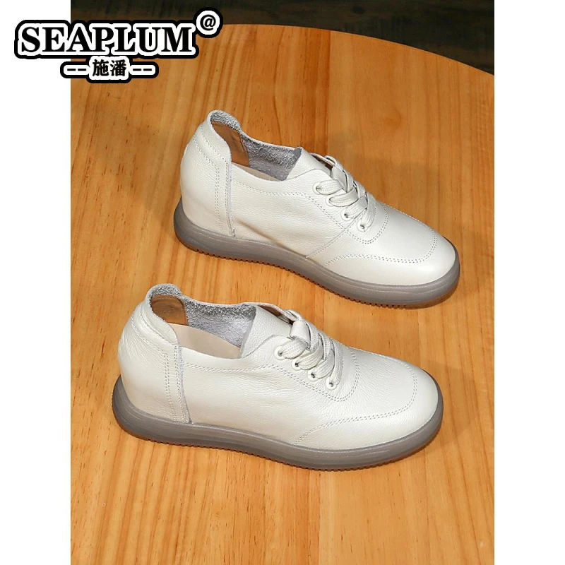SEAPLUM头层春秋内增高小白鞋女夏2025新款季百搭休闲牛筋底软底