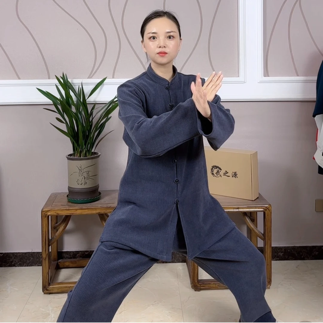武之源秋冬时尚加厚保暖欧棉绒玉石玛瑙扣太极服休闲服男女同款