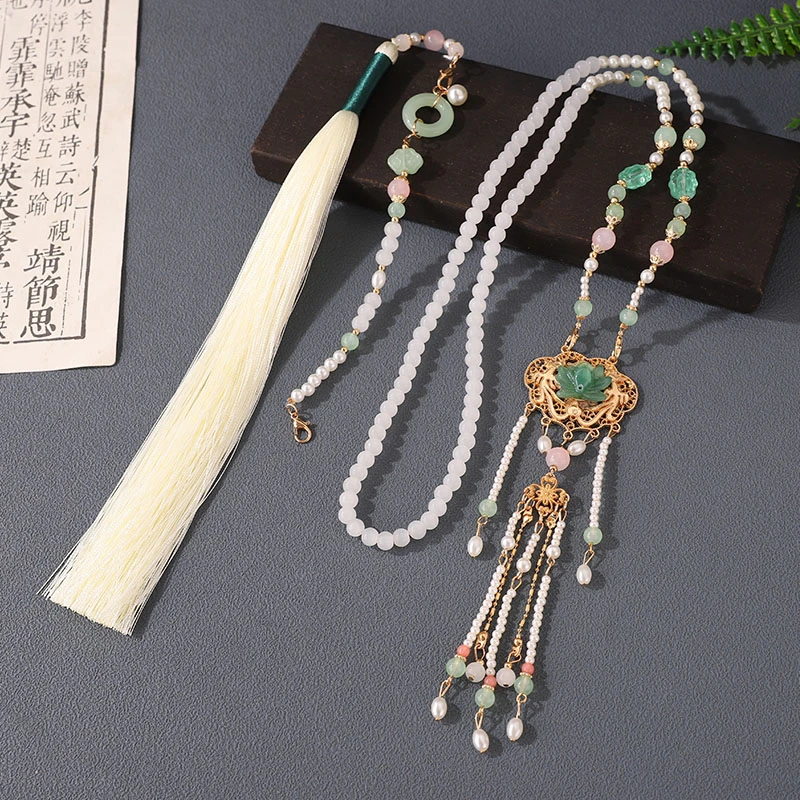 合金仿珍珠吊坠 【庄生晓梦】明制背云长璎珞古风马面裙配饰项链