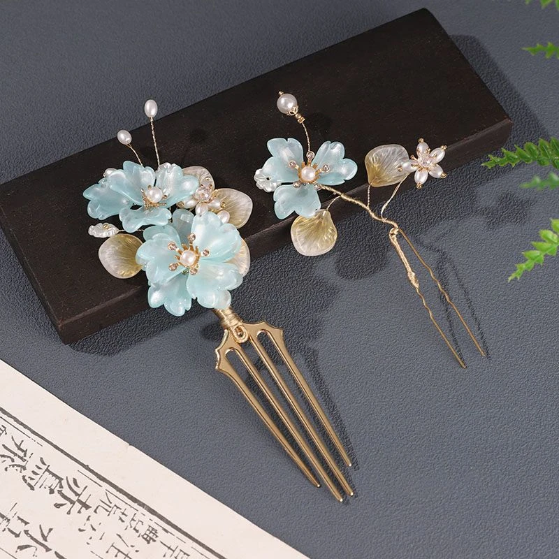 轻奢古风头饰超仙发梳清新套装唯美发簪珍珠中国风民族风小众爆款