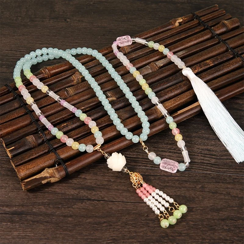 非金属吊坠 新中式马面裙长莲花璎珞背云流苏软璎珞古风汉服项圈