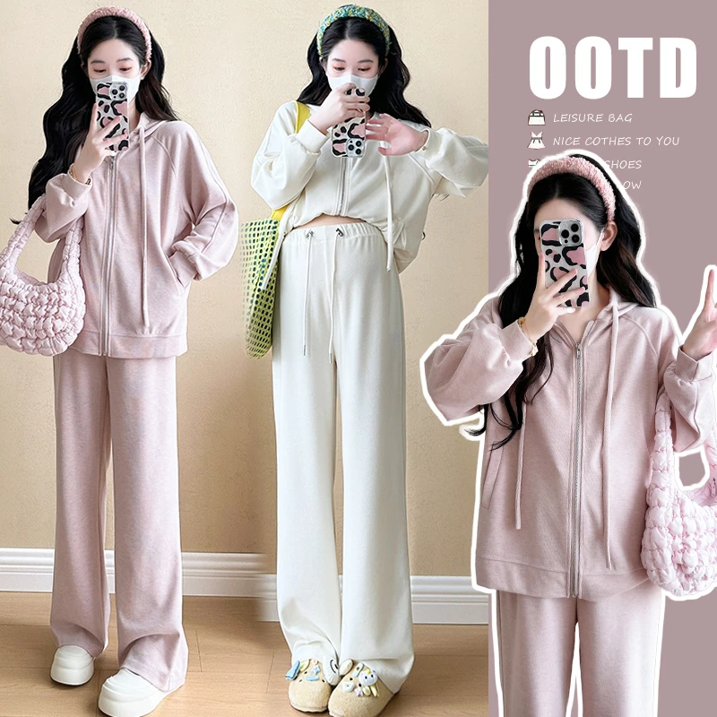 2024秋季新款韩版连帽卫衣针织套装女宽松慵懒休闲孕妇套装减龄