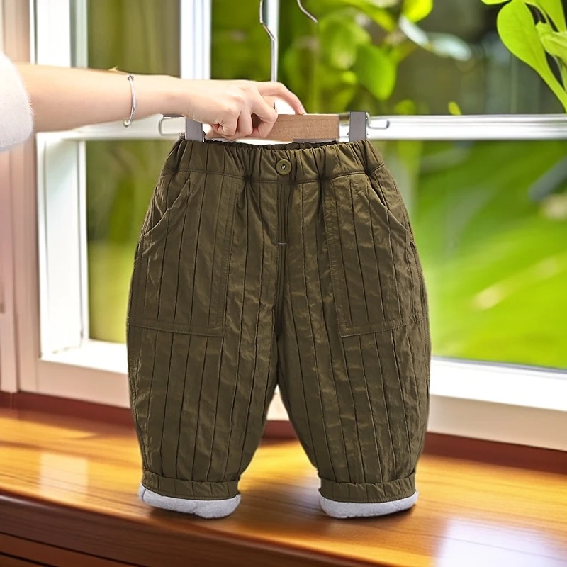 【加厚棉裤】简传小一峰男女中小童绒裤子三层夹棉束脚休闲哈伦长裤