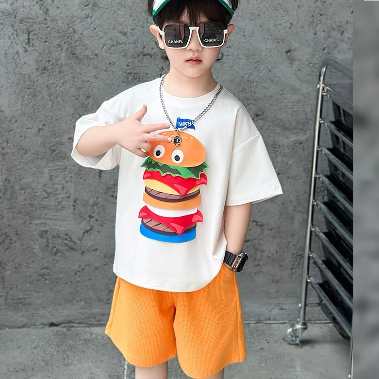 【两件套】小一峰夏季汉堡超人圆领短袖短裤上下套高品质织里童装潮