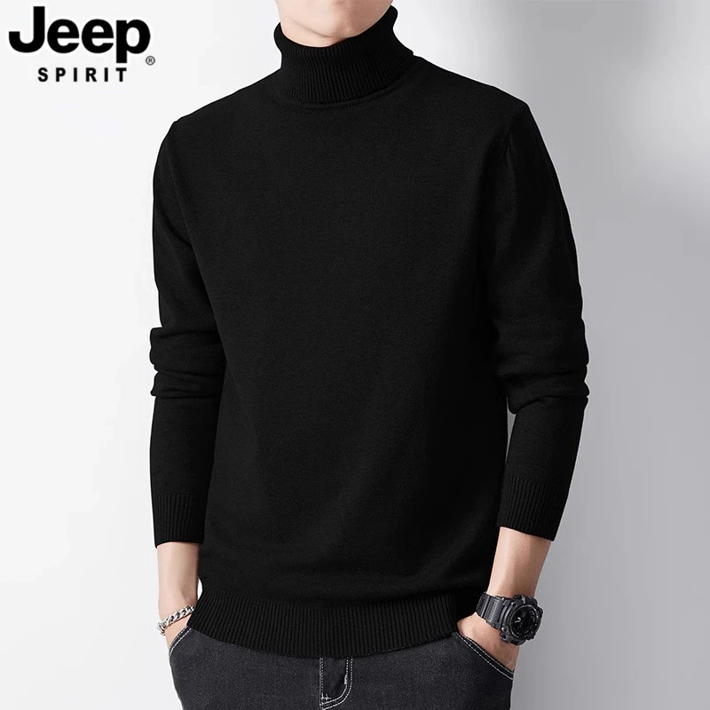 吉普男士春季时尚休闲潮流黑色百搭打底衫春季上衣服高领毛衣男