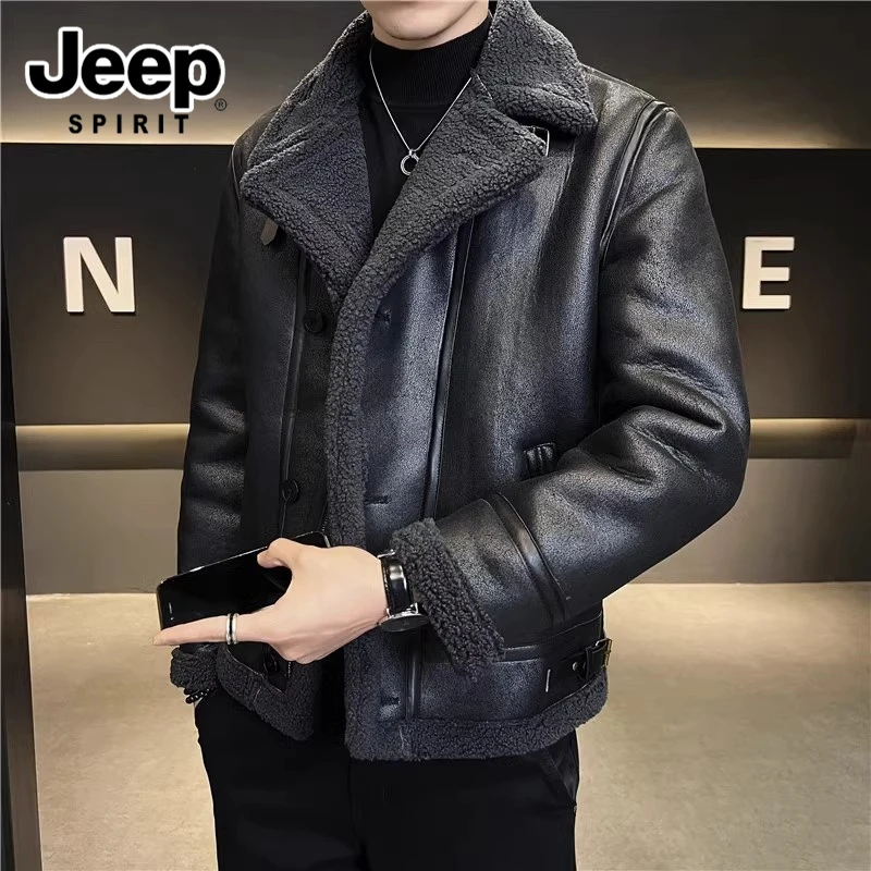 JEEPSPIRIT春季新款宽松西装棉衣男士机车皮毛高级感男装外套轻奢