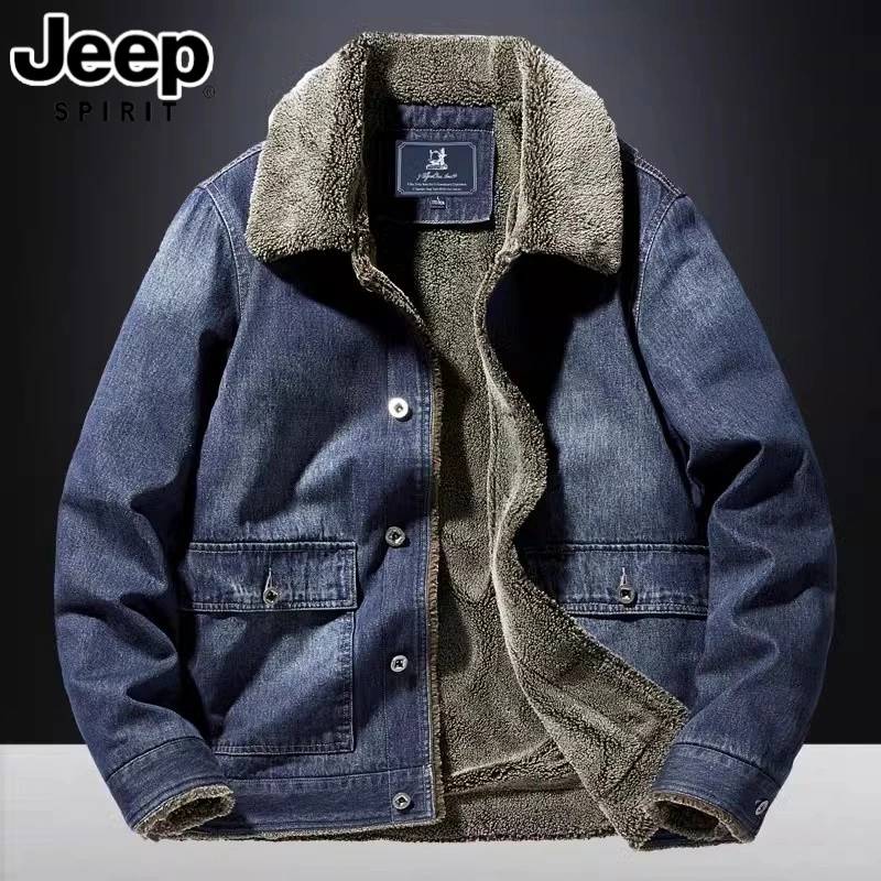 吉普牛仔外套男冬季加厚宽松大码男装上衣休闲潮流工装棉衣棉服