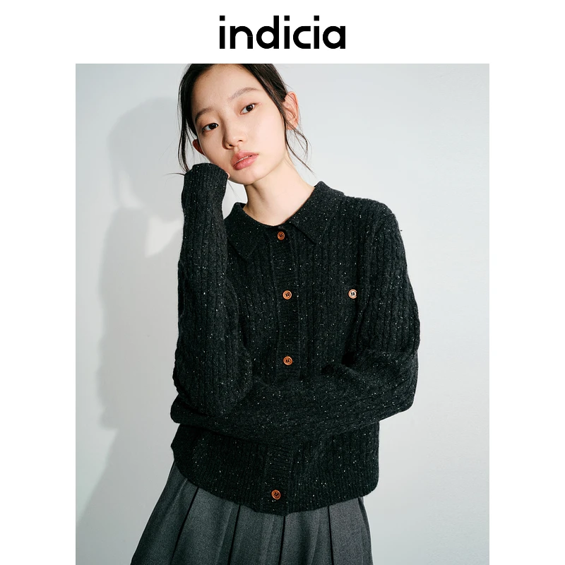 indicia标记24年秋季新款简约百搭麻花纹理针织开衫毛衫L2C4MS159