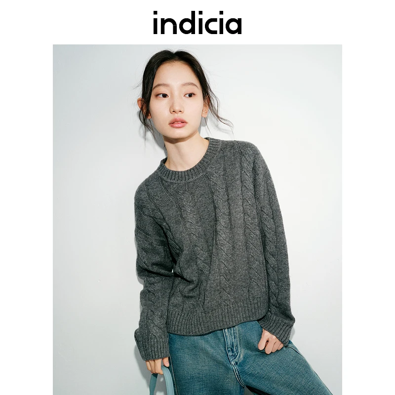 indicia标记24冬季新款文艺风针织衫毛衣麻花纹理女装L2D4MS201