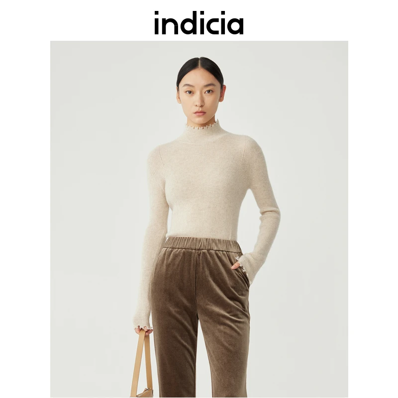 indicia标记蕾丝花边高领山羊绒打底衫秋冬内搭4D212MS562