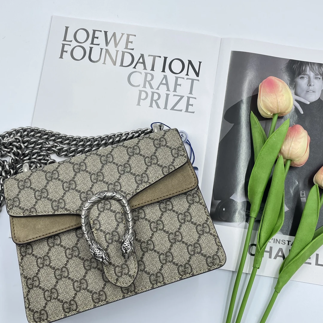 99新 GUCCI/古驰 酒神驼色小号链条单肩斜挎包