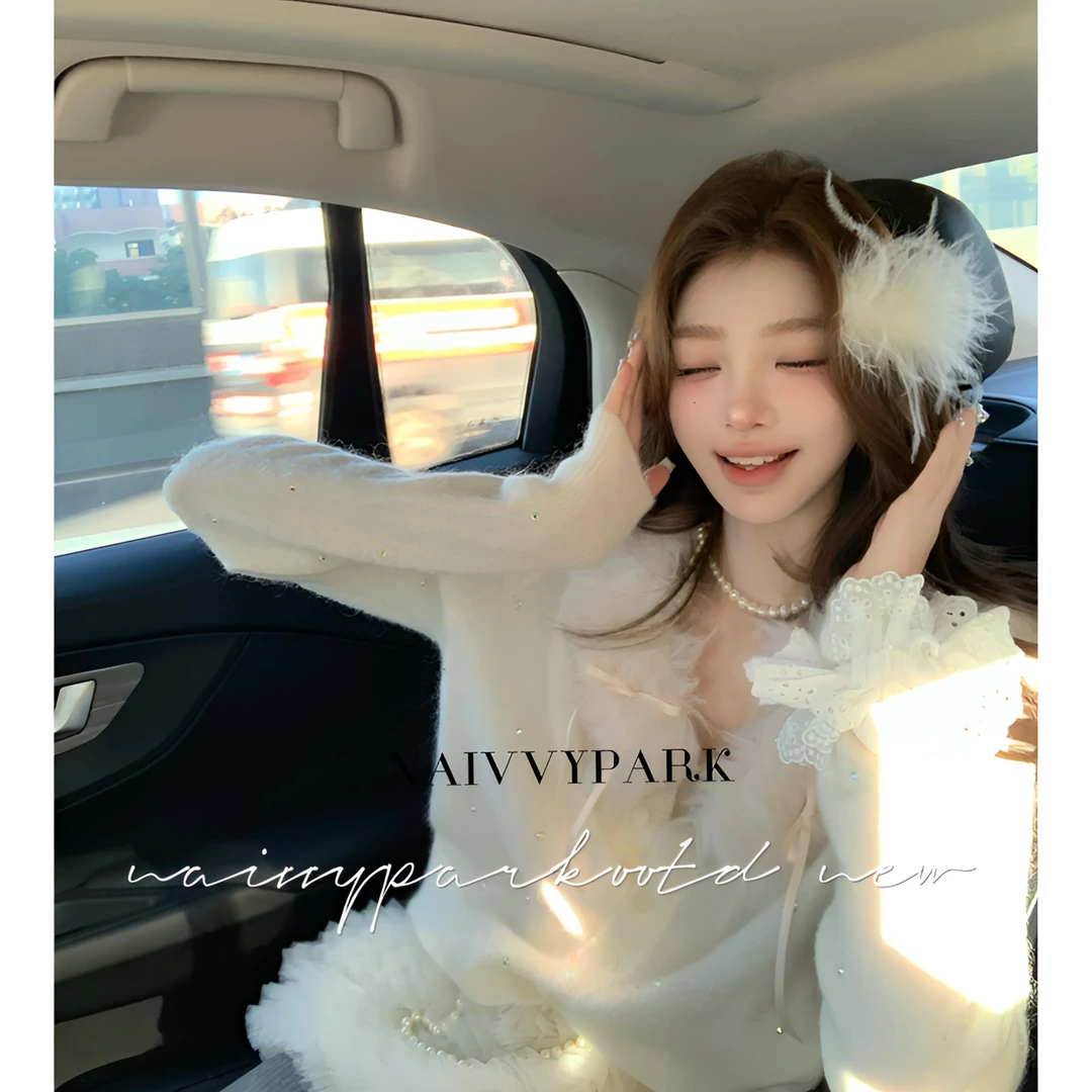 NAIVVY【少女心事】气质针织甜美秋冬长袖韩版毛绒慵懒显瘦开衫