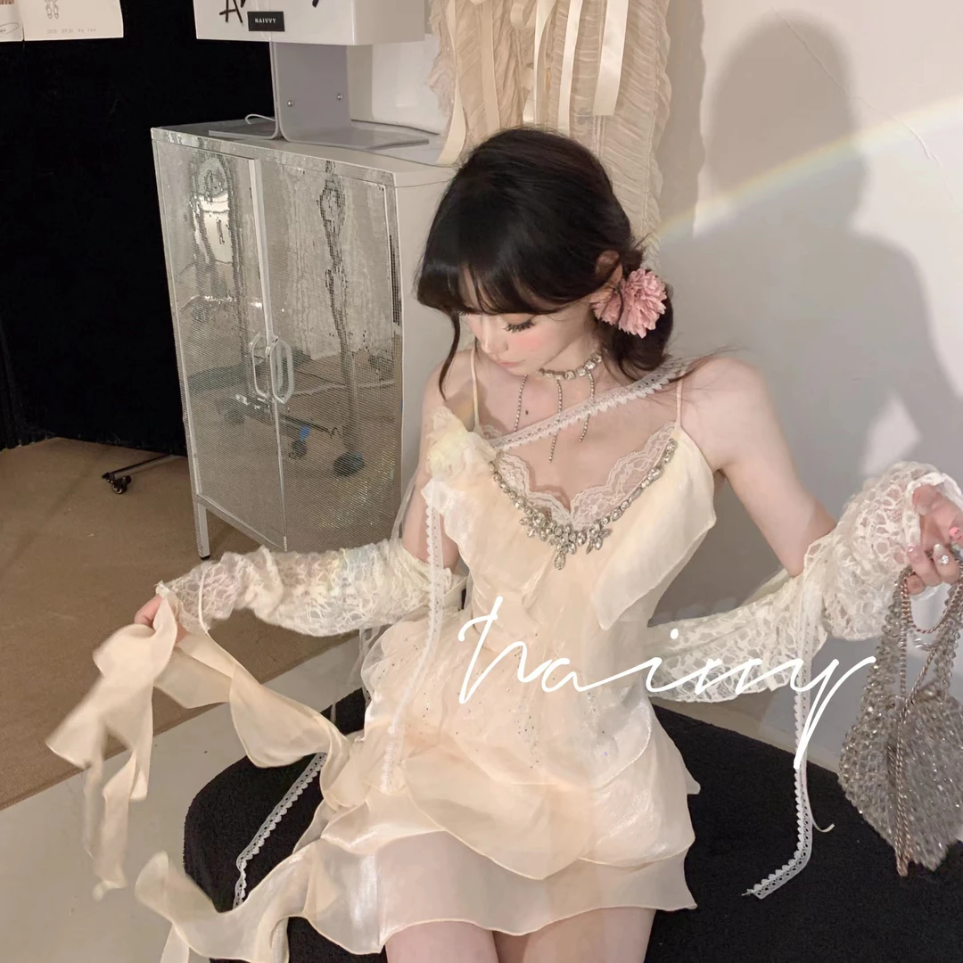 NAIVVY【曼妙花语】现货法式甜美夏季气质显瘦纯欲风蕾丝吊带裙