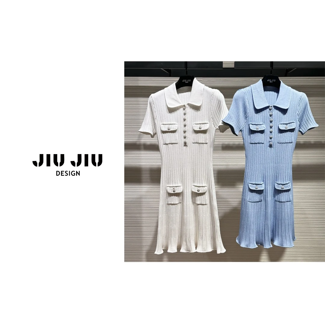 【JIU JIU】深圳南油高货收身显瘦钻扣连衣裙24047