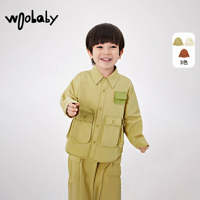 WB【衬衫拼链】woobaby中童中性艾肯可衬衫和长绒棉盖莱茵衬衫