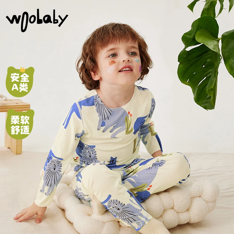 【莫代尔空调服】woobaby童装无骨秋衣儿童家居套装WBC2393I080302
