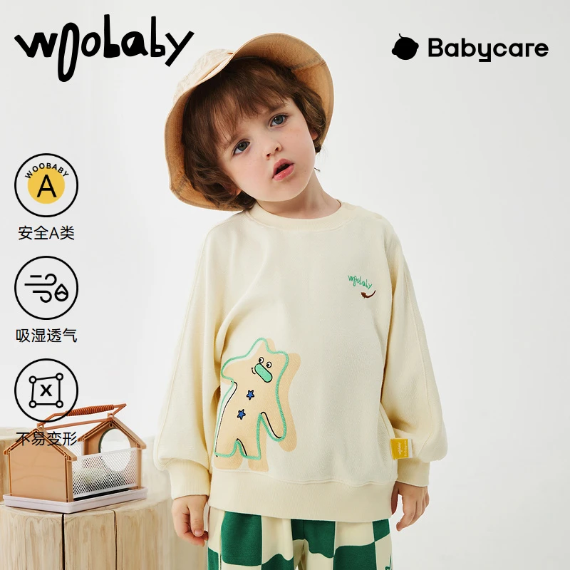 【透气卫衣】woobaby童装一片式袖子儿童印花套头长袖WB2208050