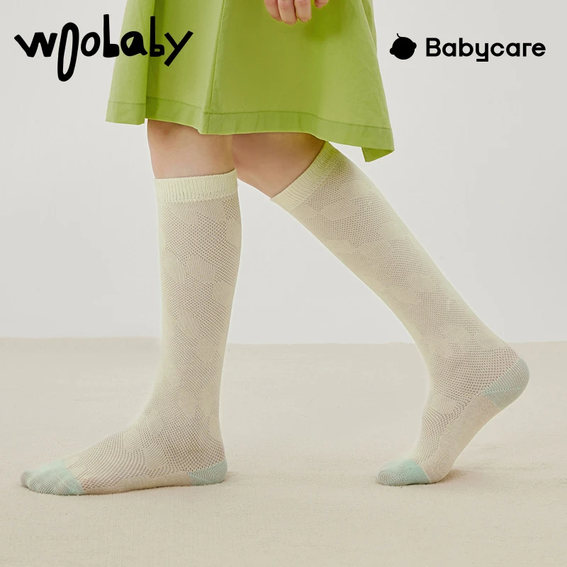 【夏-袜子】woobaby童装春夏撞色棉袜透气女长筒袜WBC2321O090202