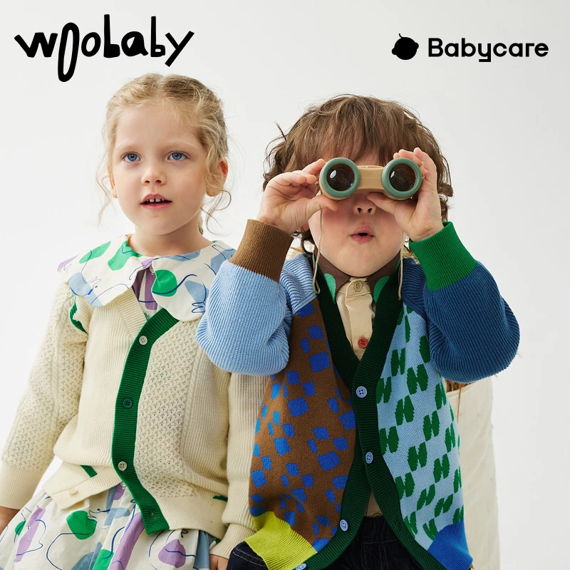 【达人视频】woobaby童装年春秋撞色时尚儿童针织开衫WB2208013