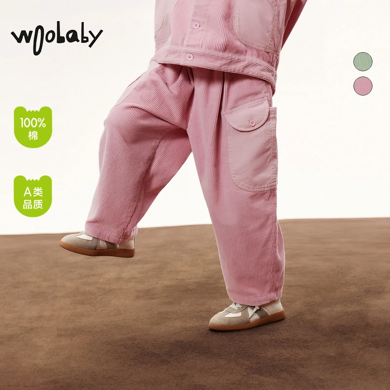 【秋新】woobaby洋气中性灯芯绒洛莉特裤子小童WBC33O040102