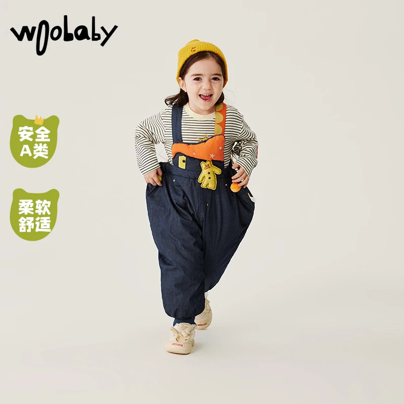 【背带裤】Woobaby男童女童背带裤夹棉23冬小童裤子WBC2343O040116