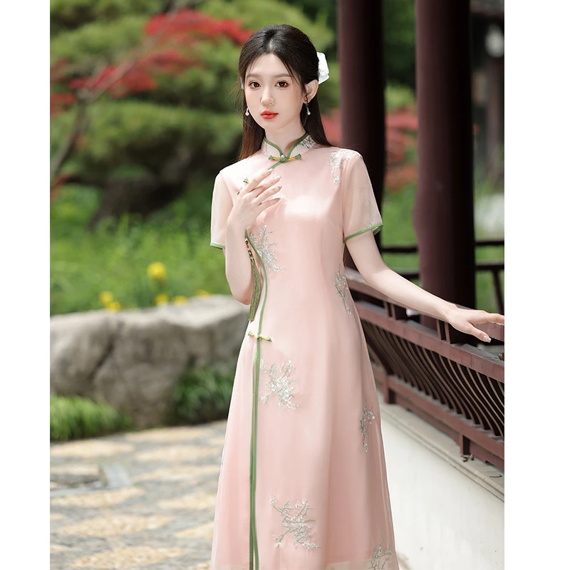 奥戴旗袍改良年轻款高端气质素雅复古茶服女夏季仙气新中式连衣裙