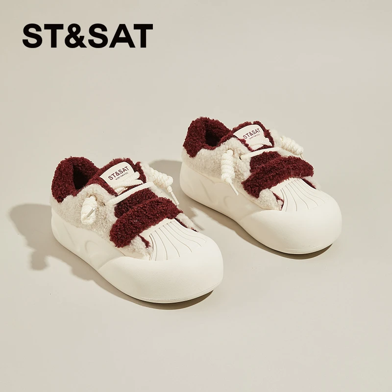 星期六厚底毛毛鞋女2025新款冬季加绒厚底雪地靴保暖棉鞋休闲板鞋