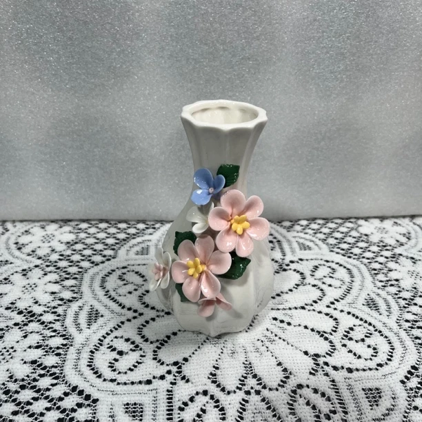 精焰手工捏花个性陶瓷花瓶精美中式创意陶瓷小花瓶摆件花器高15cm