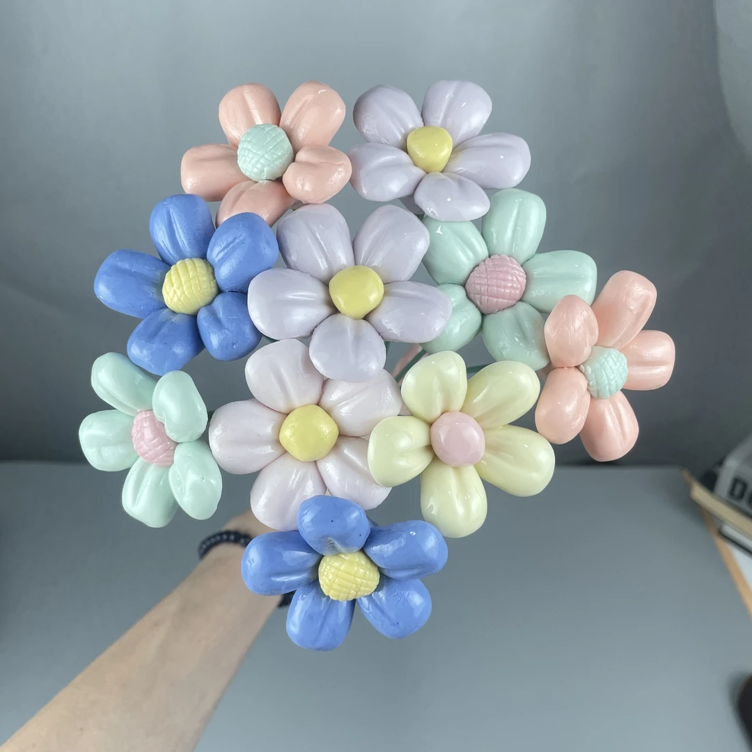 （如获珍宝）（送儿童）纯手工陶瓷制作铁杆宝宝花10朵家居创意摆件