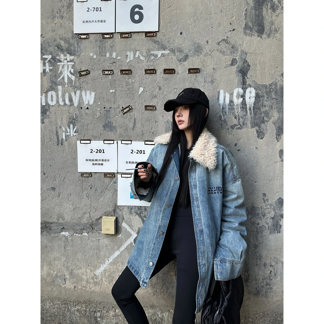 嘉仪【爱尔兰艺术家】毛领牛仔羽绒