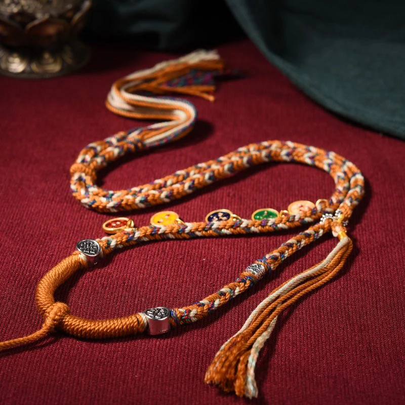 五路财神手工编织唐卡挂绳纯手工五彩项链绳古风复古彩色挂绳绳子