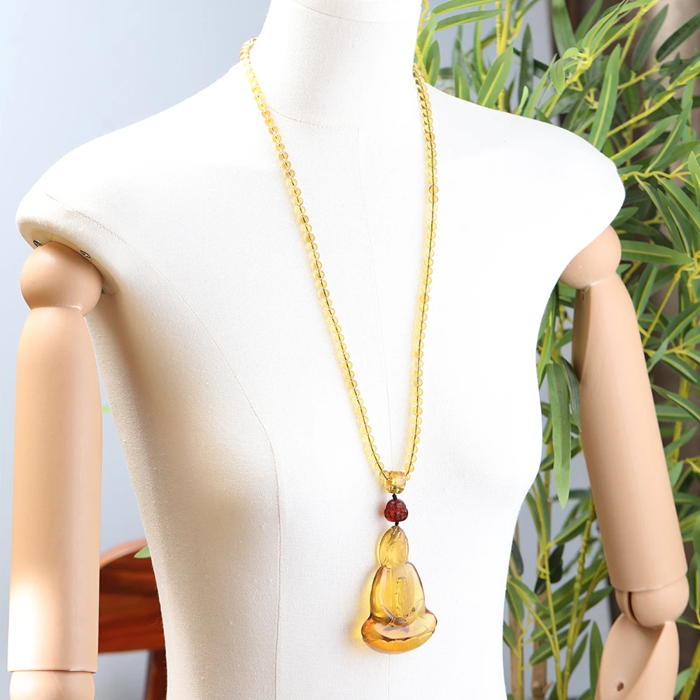 万福缅甸琥珀金兰珀九眼长珠观音复古四面佛108粒降魔杵民族风