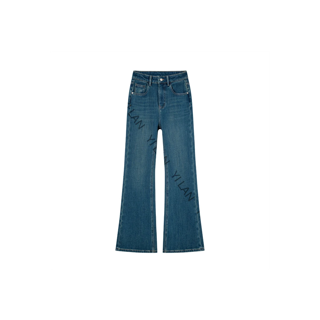 八面弹•超垂一线走秀面料•青金石蓝-黑色-秋冬不贴退显瘦筒叭裤