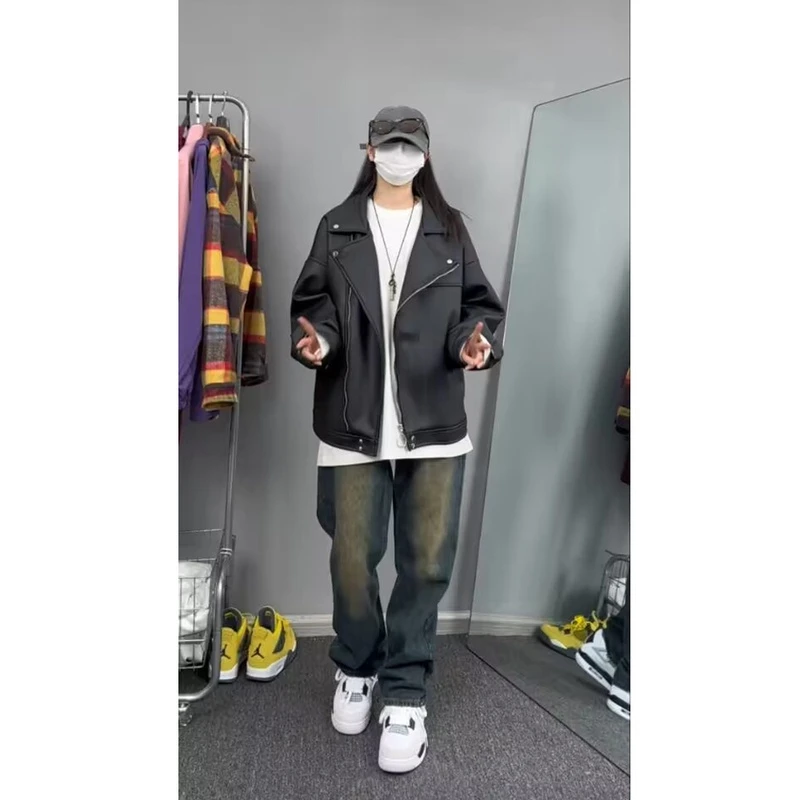 黑色pu皮衣外套男高级感设计机车服秋季ootd穿搭cleanfit防水夹克