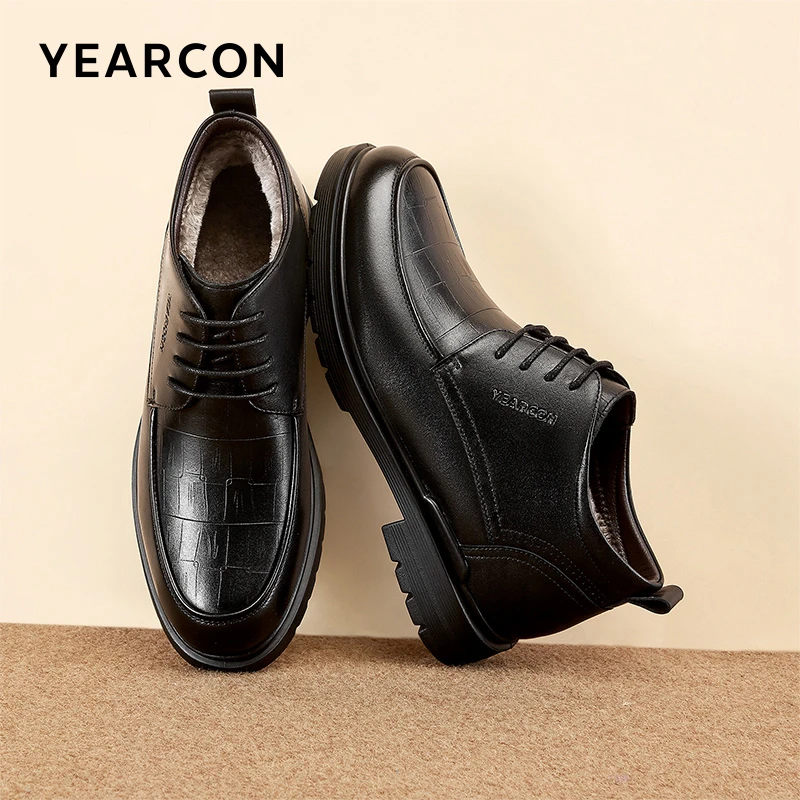 意尔康2024冬季新款男鞋舒适加绒真皮德比鞋系带软底耐磨96093W