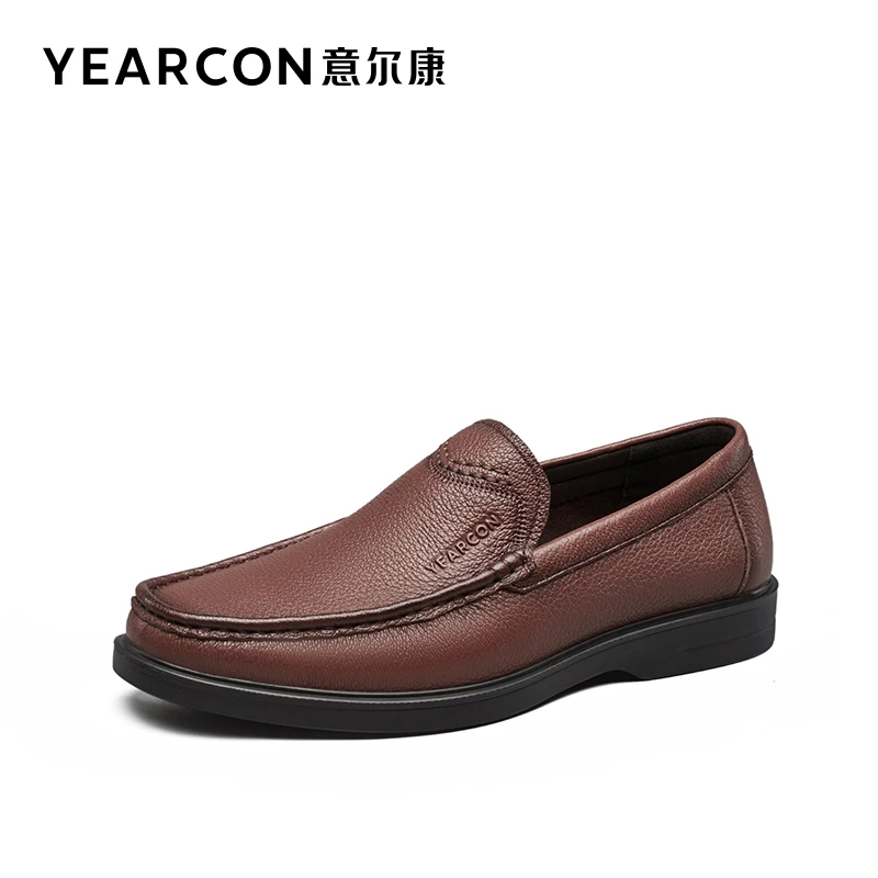 意尔康男士皮鞋真皮休闲皮鞋男羊皮软面软底一脚蹬爸爸鞋97332W