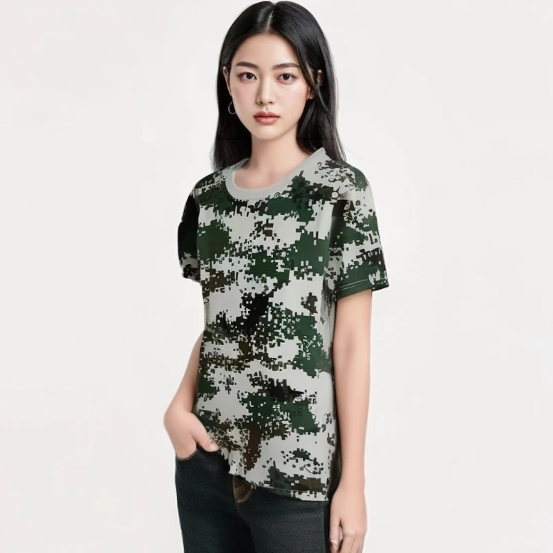 夏季纯棉军训服团体聚会数码迷彩户外旅游运动服圆领春夏休闲时尚