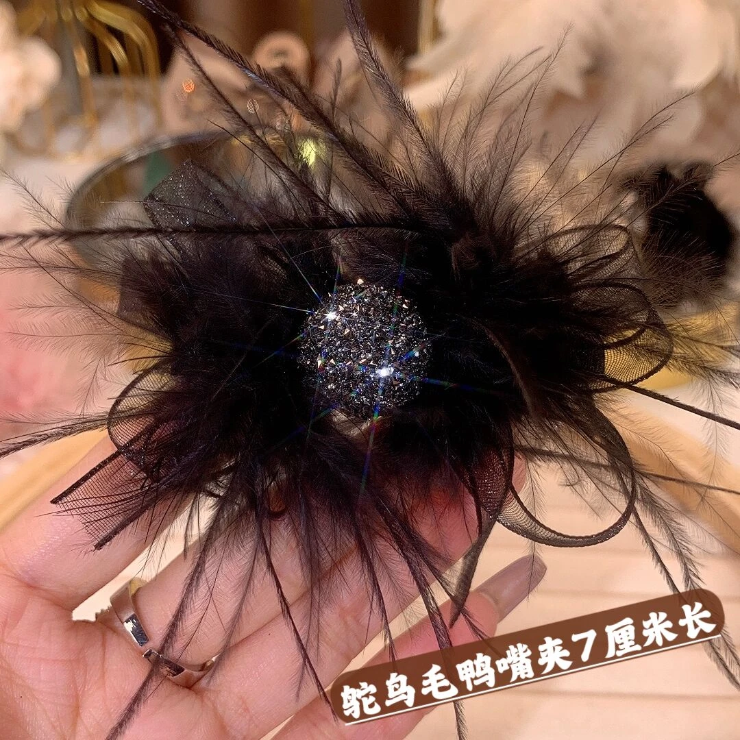 超仙~ins风羽毛蝴蝶结鸭嘴夹碎发刘海夹